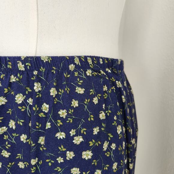 Vintage 90s Blue Floral Pants High Rise Straight Leg Elastic Grandmacore L/XL - Picture 3 of 11